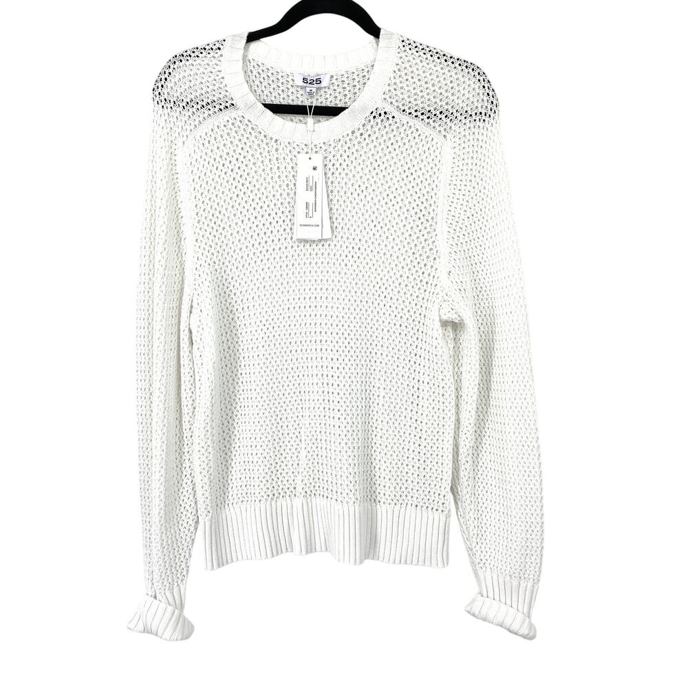 525 America Crew Neck Open Knit Pullover Sweater Womens Sz Medium Bleach White